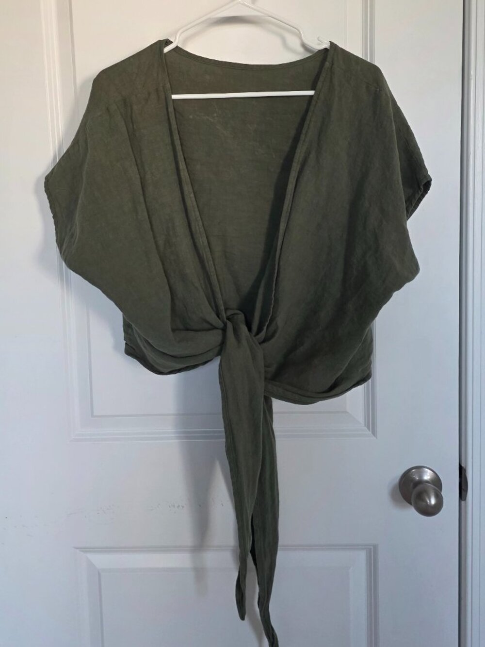 Hackwith Dark Green Linen Reversible Tie Top - Size M/L